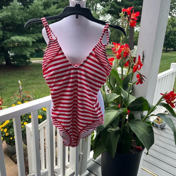 Kona Sol Red & White Striped One-Piece Swimsuit | Tie Back | Size Small - Picture 3 of 6